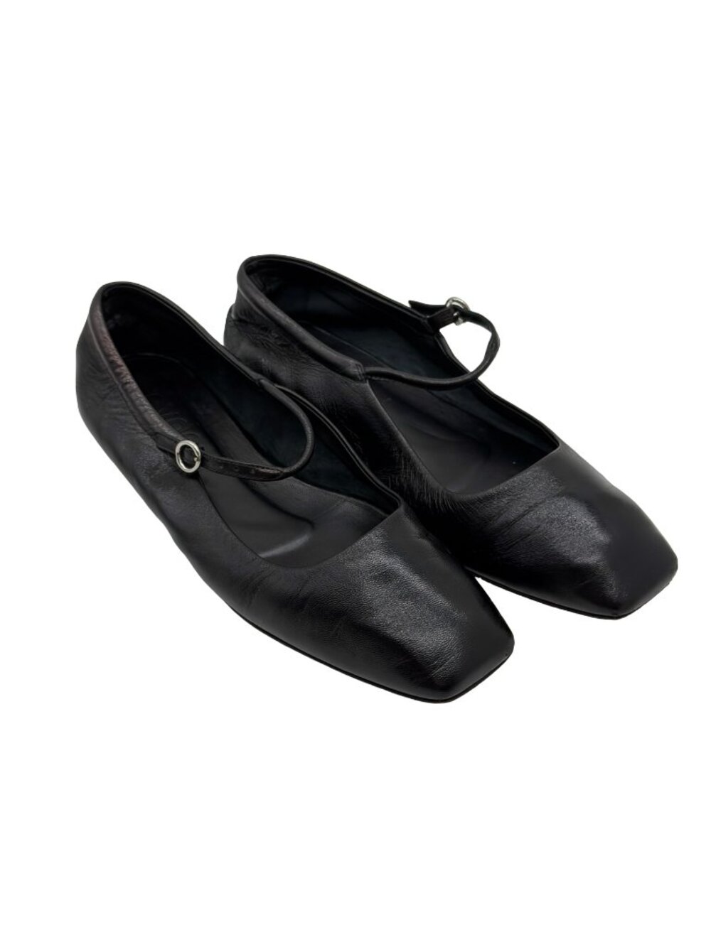 Aeyde Black Leather Mary Jane Flats Square Toe Classic Style size 38 7.5-8